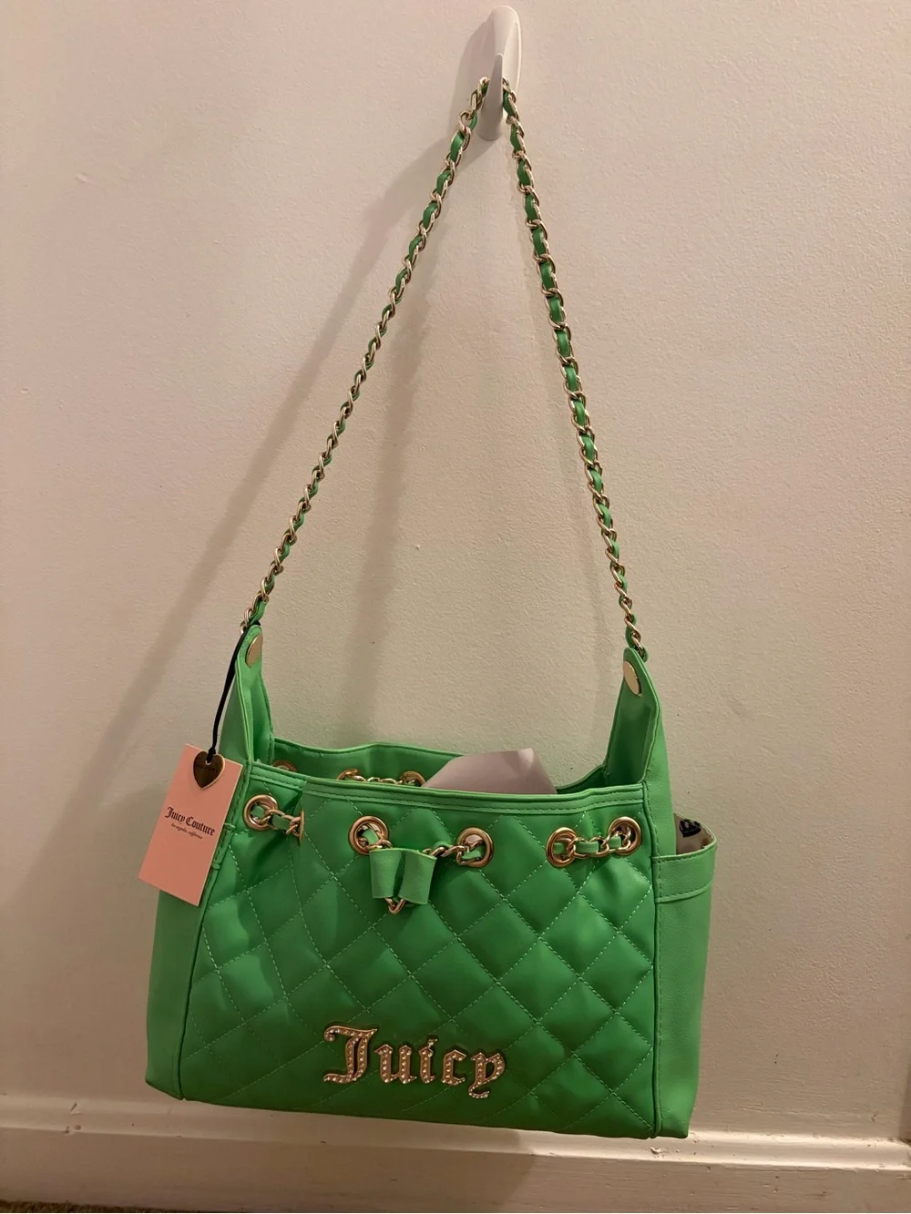Juicy Couture Bright Green Quilted Chain-Handle Shoulder Bag